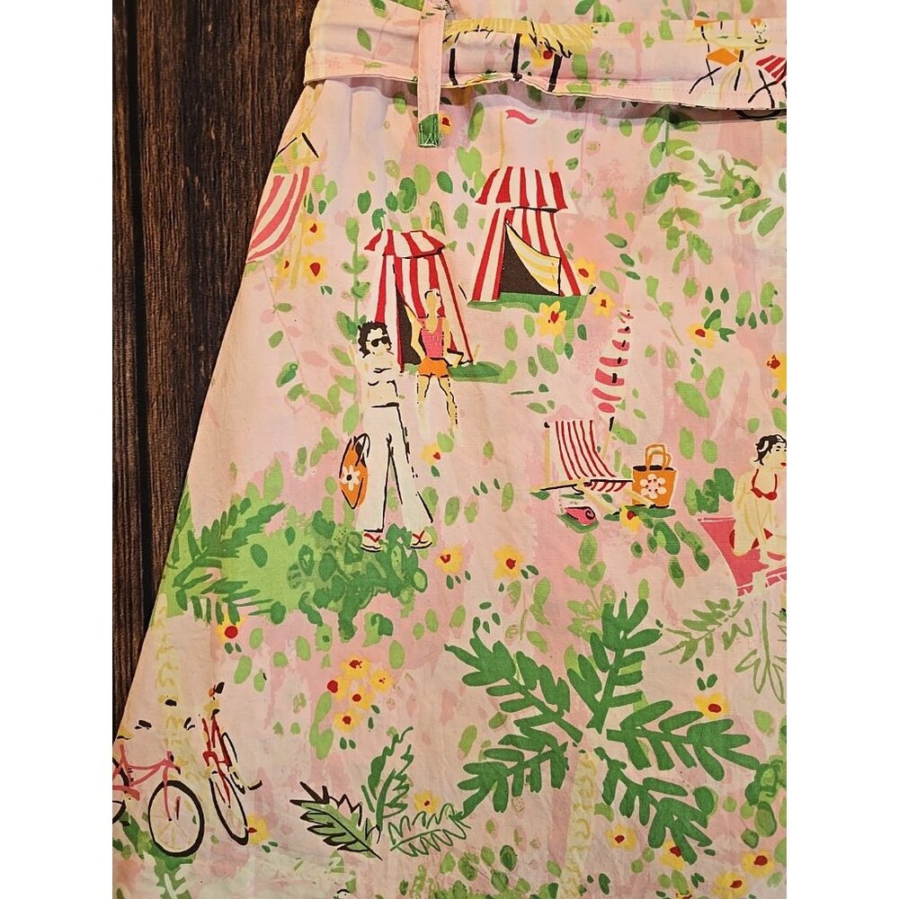 Larry Levine Stretch Skort Skirt Shorts All Over Print Pink Belt Summer Women 10 - Picture 5 of 10